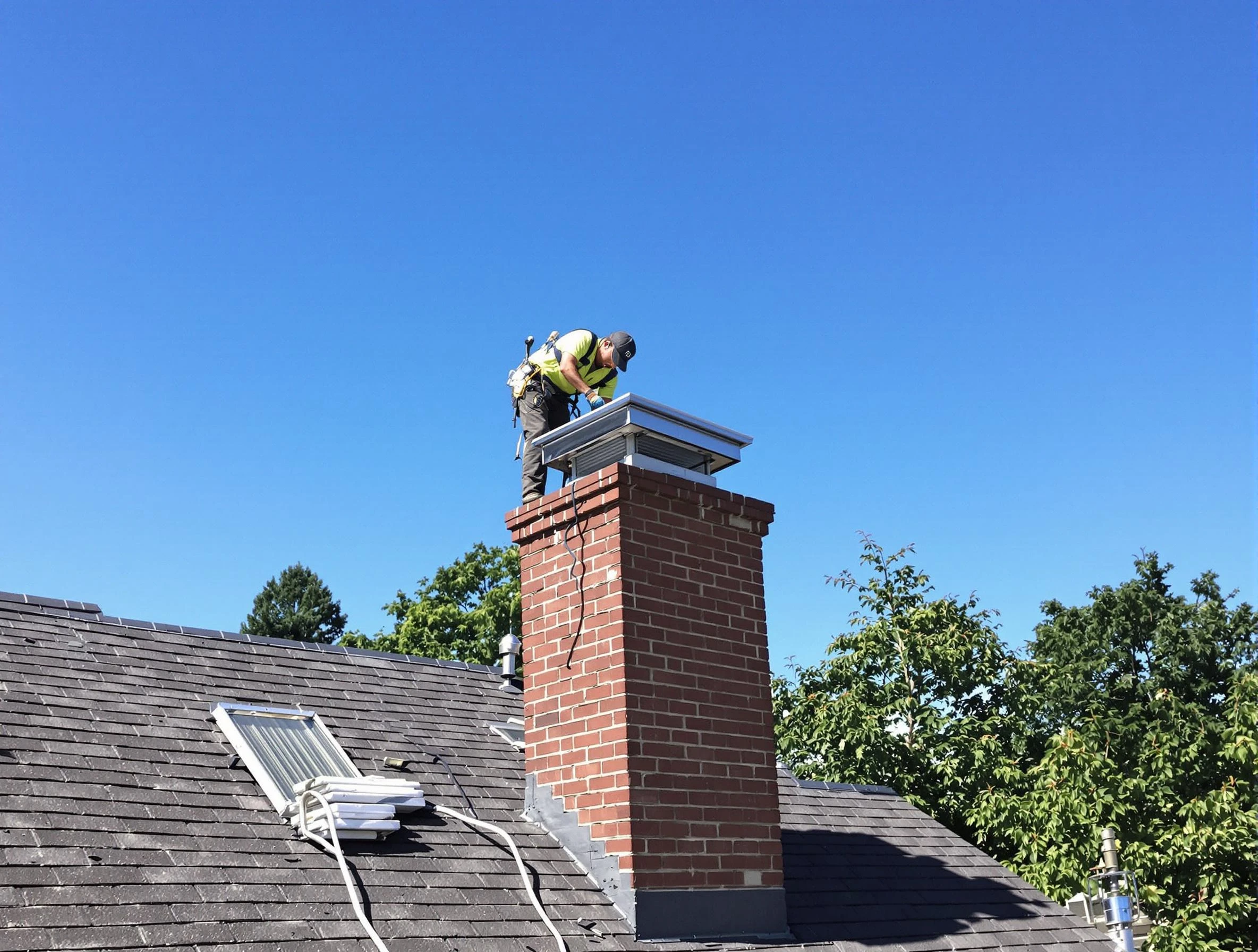 Wyncote Chimney Sweep technician measuring a chimney cap in Wyncote, PA
