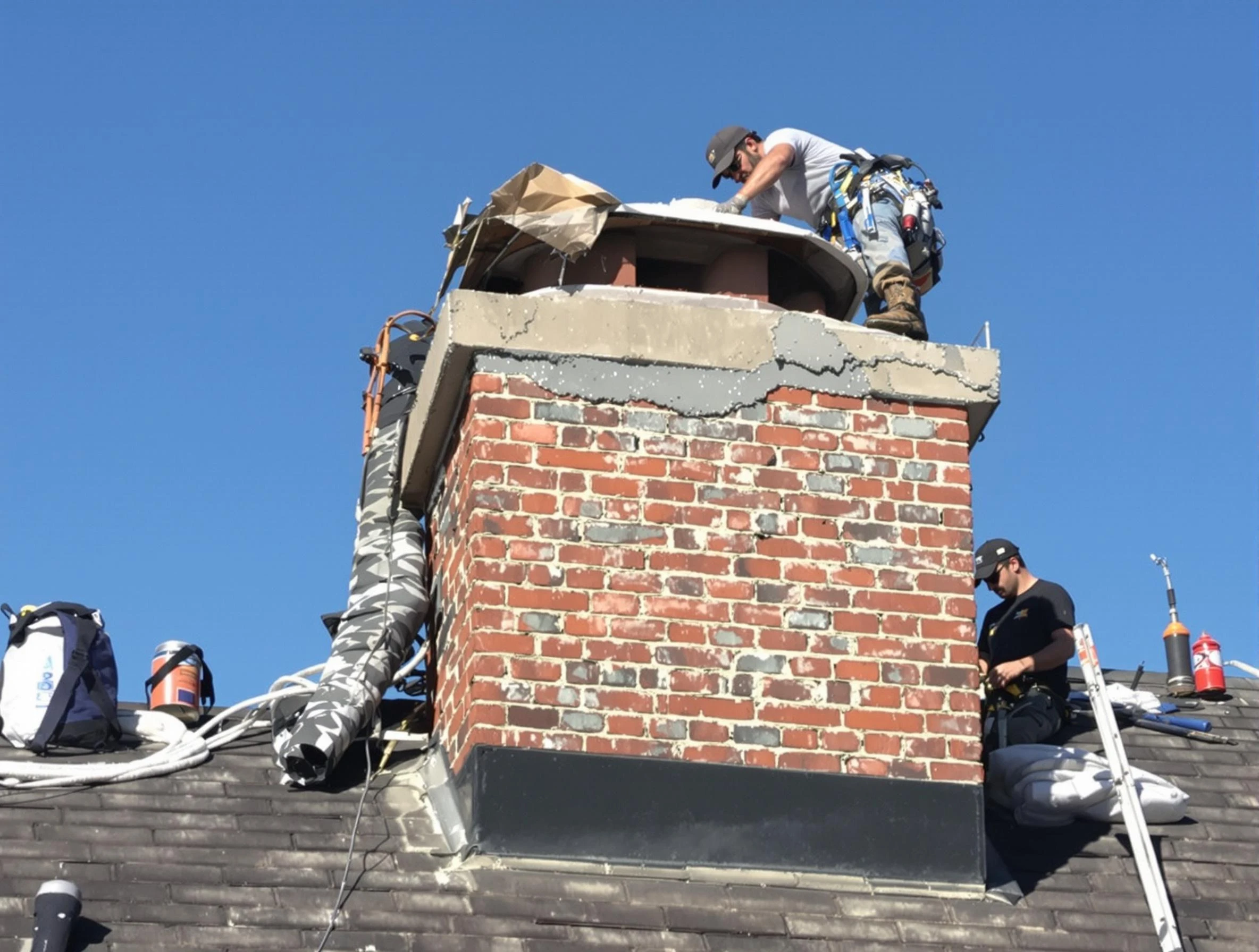 Wyncote Chimney Sweep installing a custom chimney crown in Wyncote, PA