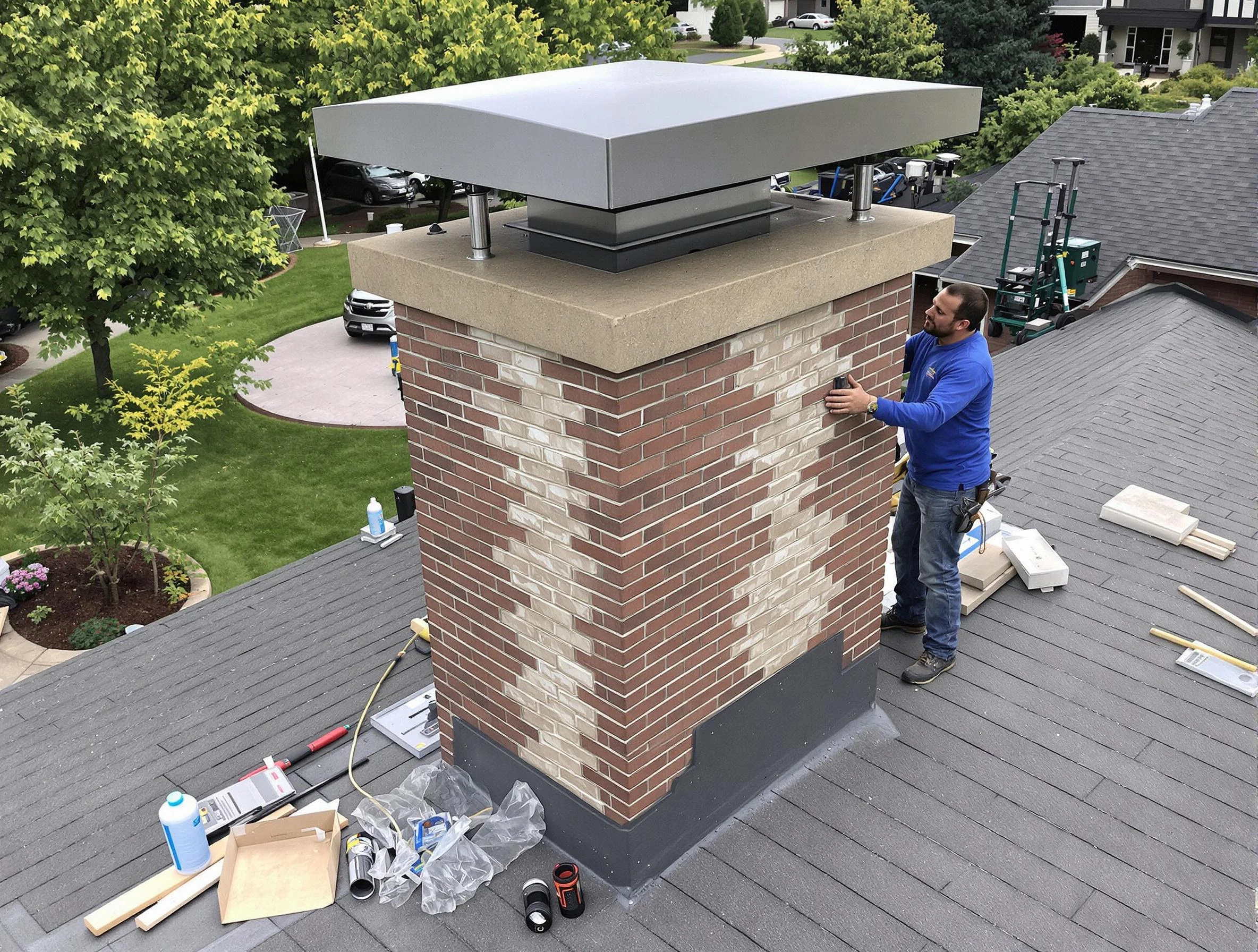 Wyncote Chimney Sweep team working on a custom chimney remodel in Wyncote, PA