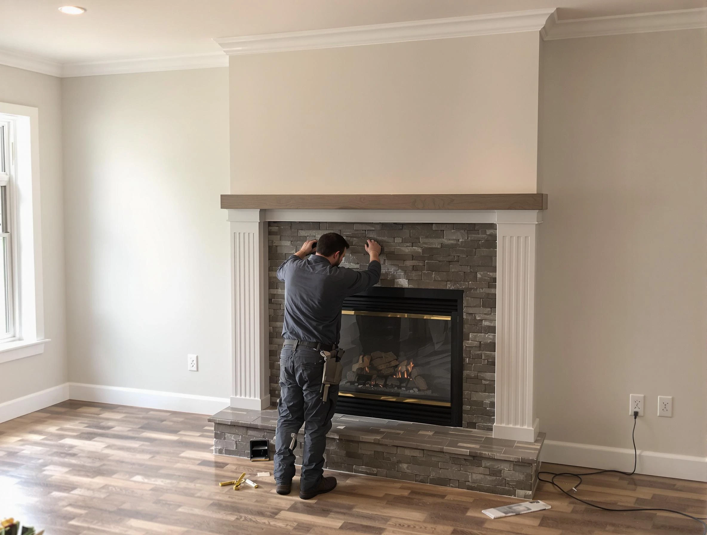 Wyncote Chimney Sweep finishing a custom fireplace install in Wyncote, PA